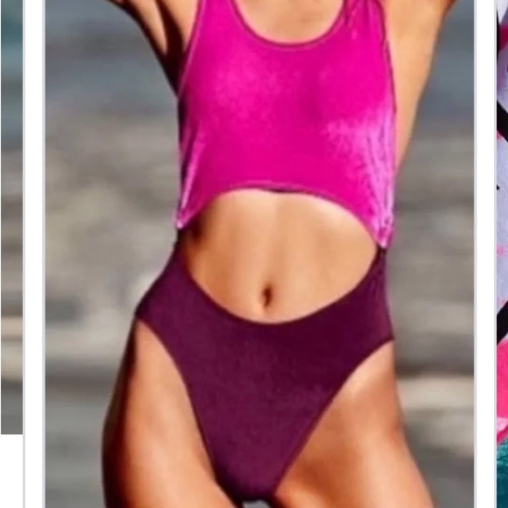 Victoria’s Secret pink suede, one piece swimsuit
